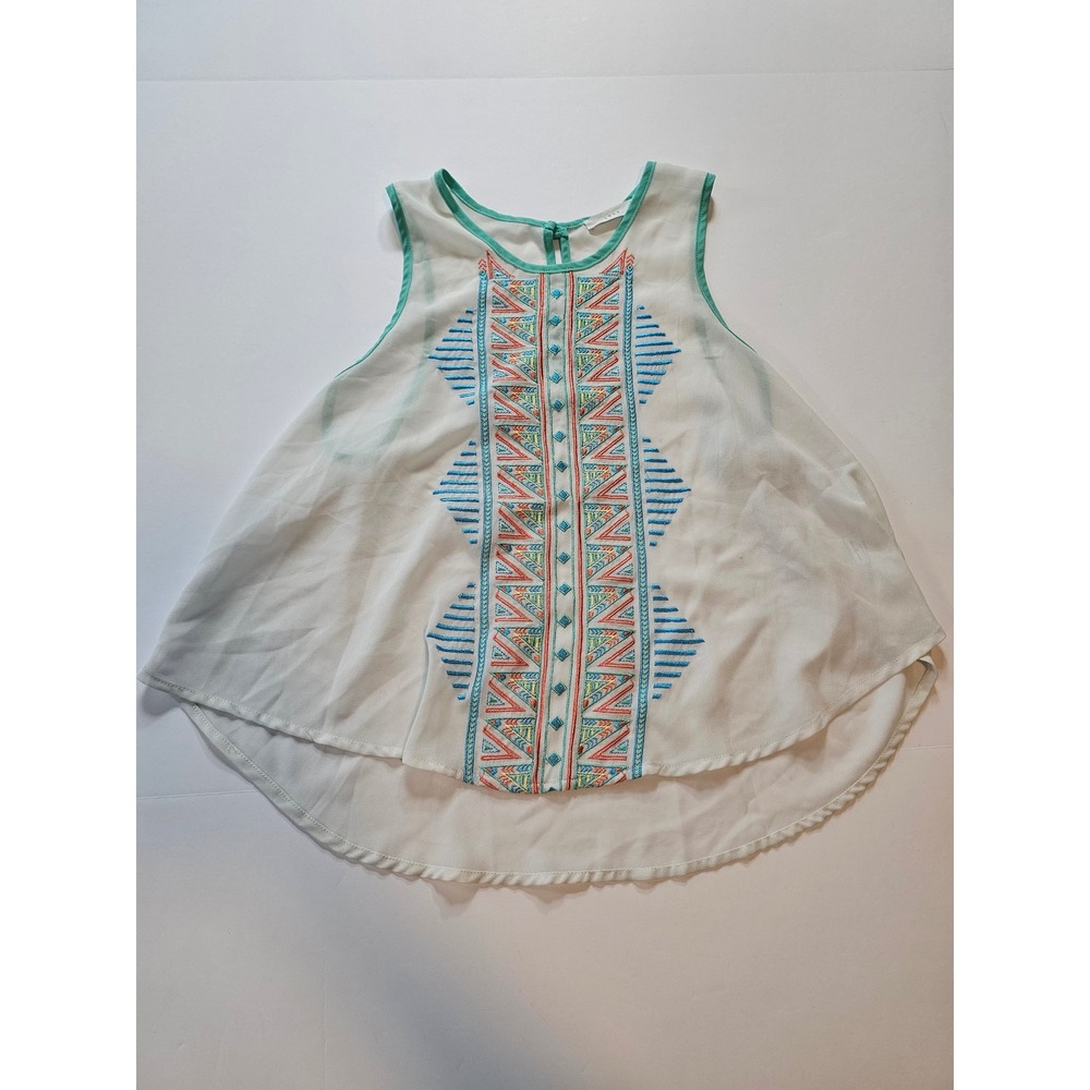 Lush Boho Embroidered Tank Top Womens S White Teal Festival‎ Summer